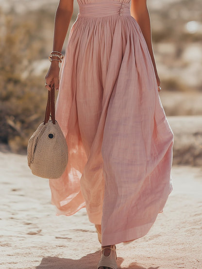 Effortless Maxi Dress for Women with Deep V Neck Sleeveless Flowing Vacation Style