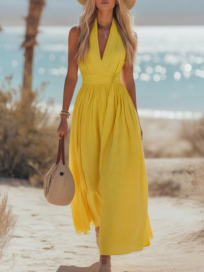 Effortless Maxi Dress for Women with Deep V Neck Sleeveless Flowing Vacation Style