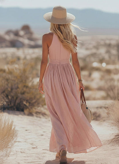 Effortless Maxi Dress for Women with Deep V Neck Sleeveless Flowing Vacation Style