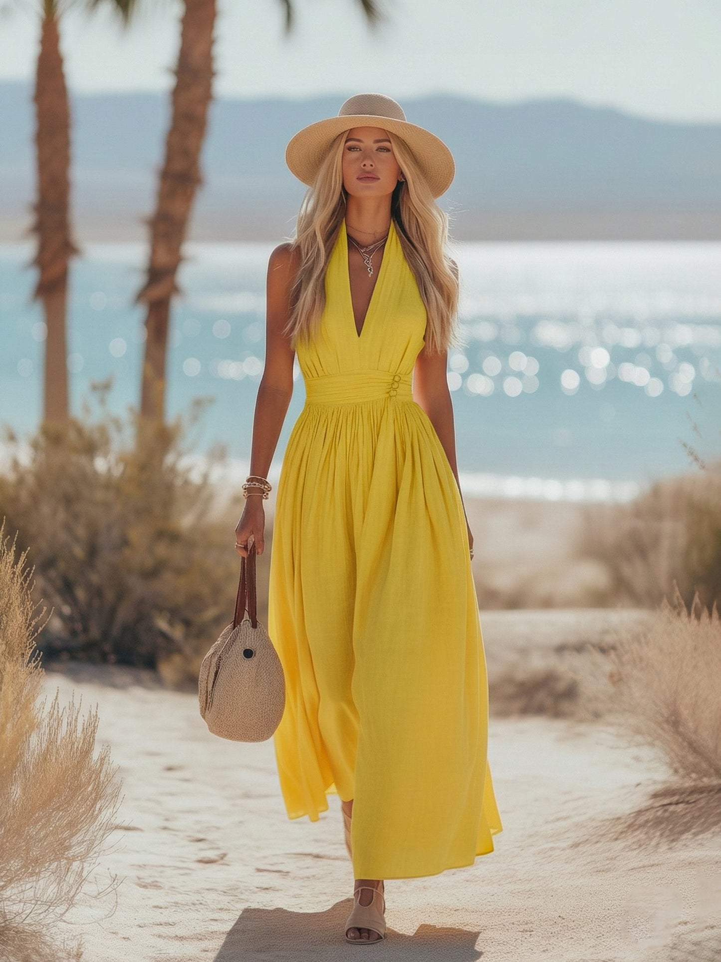 Effortless Maxi Dress for Women with Deep V Neck Sleeveless Flowing Vacation Style
