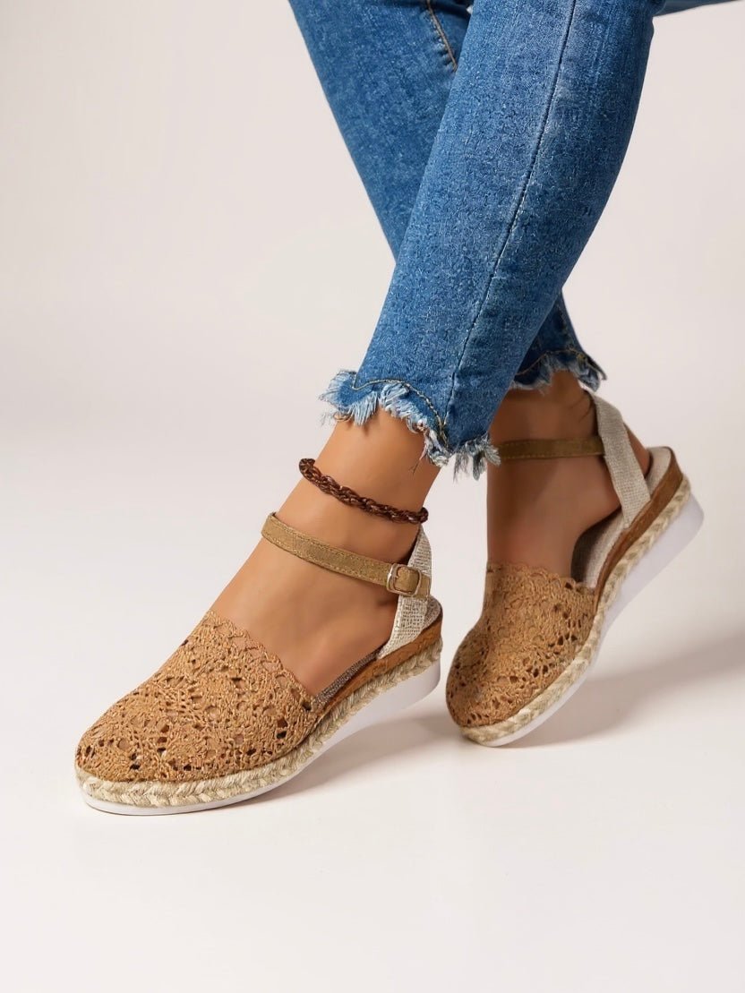 Comfortable Platform Sandals for Women with Boho Crochet Ankle Strap Espadrille Style