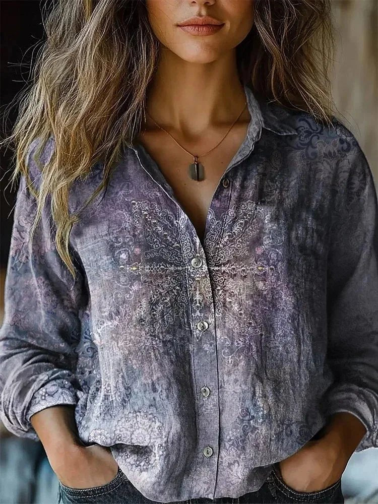 Effortless Blouses for Women with Boho Floral Long Sleeve Button-Up Style