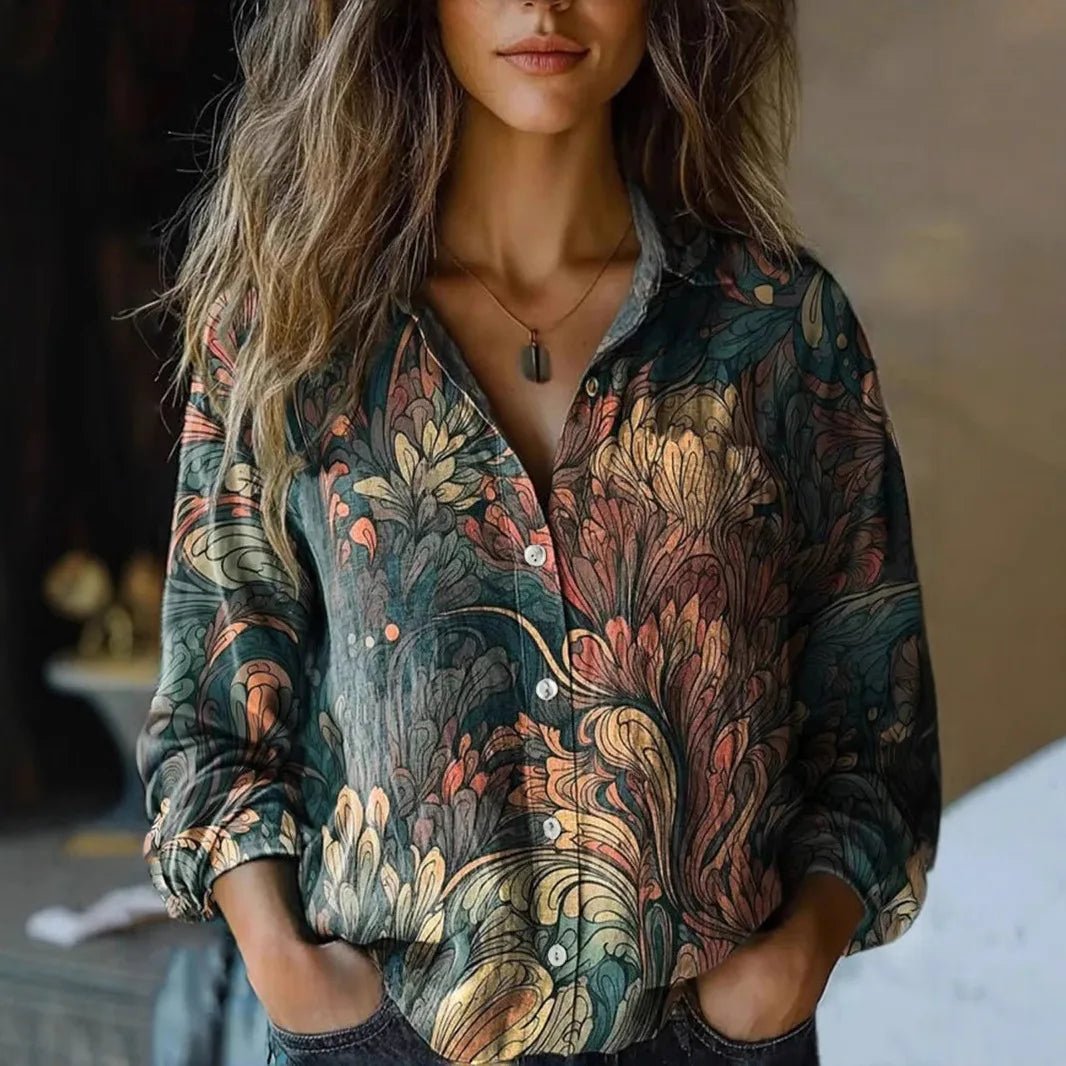 Effortless Blouses for Women with Boho Floral Long Sleeve Button-Up Style