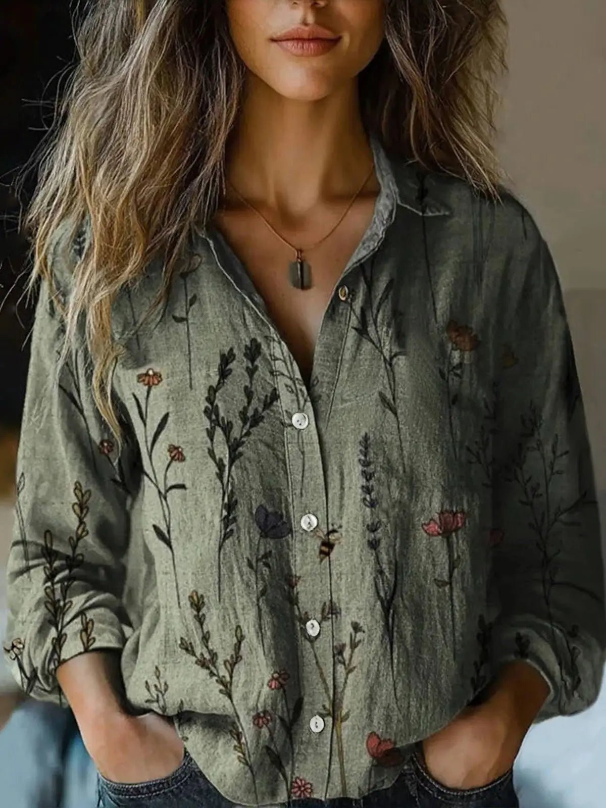 Effortless Blouses for Women with Boho Floral Long Sleeve Button-Up Style