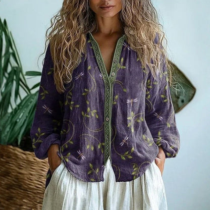 Effortless Boho Blouses for Women with Long Sleeve V-Neck Linen Button-Down Cardigan Style