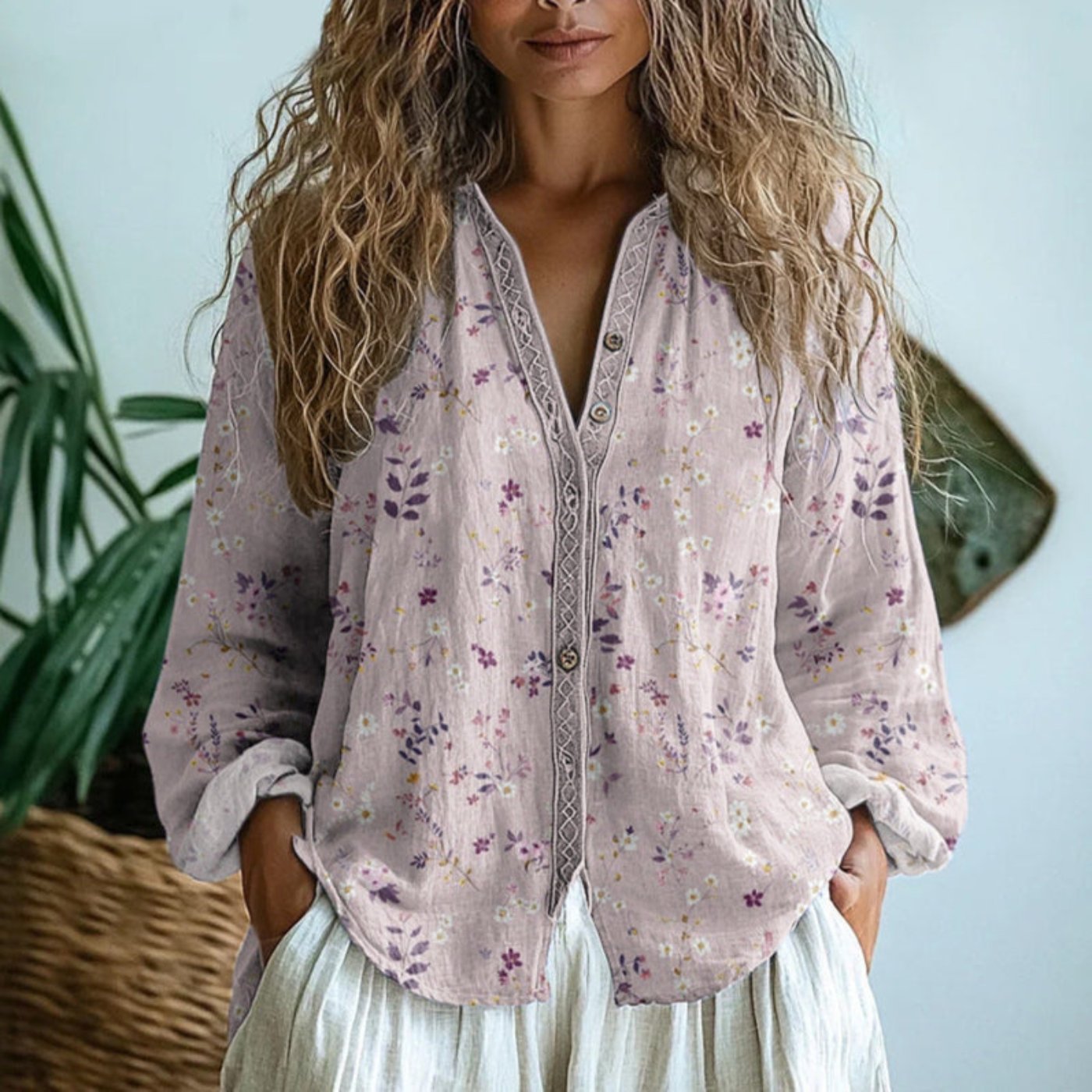 Effortless Boho Blouses for Women with Long Sleeve V-Neck Linen Button-Down Cardigan Style