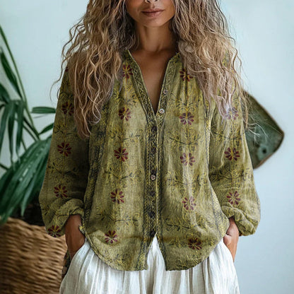 Effortless Boho Blouses for Women with Long Sleeve V-Neck Linen Button-Down Cardigan Style