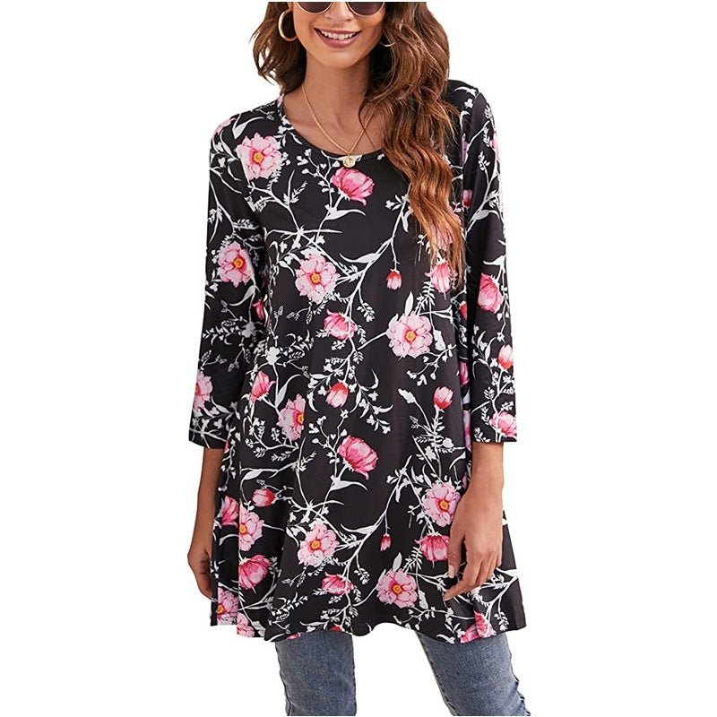 Effortless Boho Tunics for Women with Mandala Print Swing Silhouette Elbow Sleeve