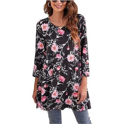 Effortless Boho Tunics for Women with Mandala Print Swing Silhouette Elbow Sleeve