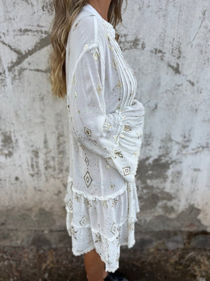 Effortless Lace Mini Dress for Women with V Neck Bell Sleeve Tiered Ruffle Hem