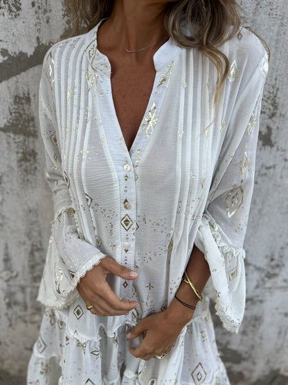 Effortless Lace Mini Dress for Women with V Neck Bell Sleeve Tiered Ruffle Hem