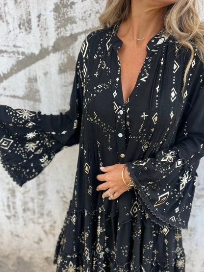 Effortless Lace Mini Dress for Women with V Neck Bell Sleeve Tiered Ruffle Hem