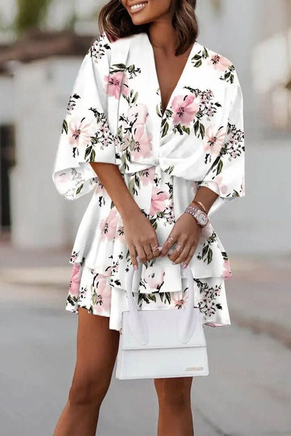 Effortless Mini Dress for Women with Tiered Skirt Batwing Sleeve Boho Cocktail Style