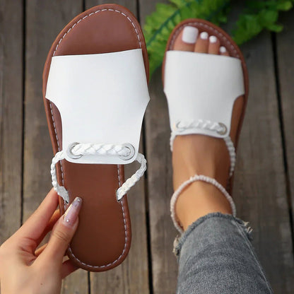 Comfortable Boho Braided Strap Flat Sandals for Women in Leather Style