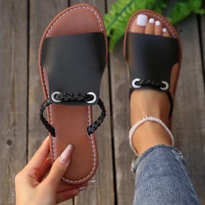 Comfortable Sandals for Women with Braided Strap Slip On Open Toe Style