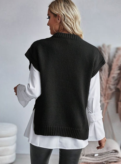 Cozy Cable Knit Sweater Vest for Women with Crew Neck Sleeveless Longline Relaxed Style