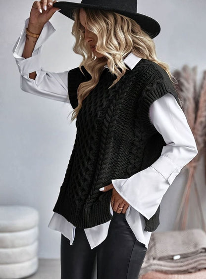 Cozy Cable Knit Sweater Vest for Women with Crew Neck Sleeveless Longline Relaxed Style