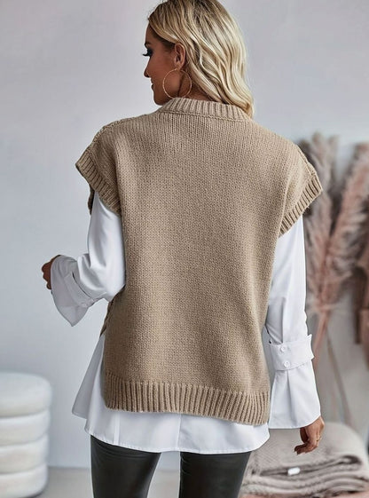 Cozy Cable Knit Sweater Vest for Women with Crew Neck Sleeveless Longline Relaxed Style
