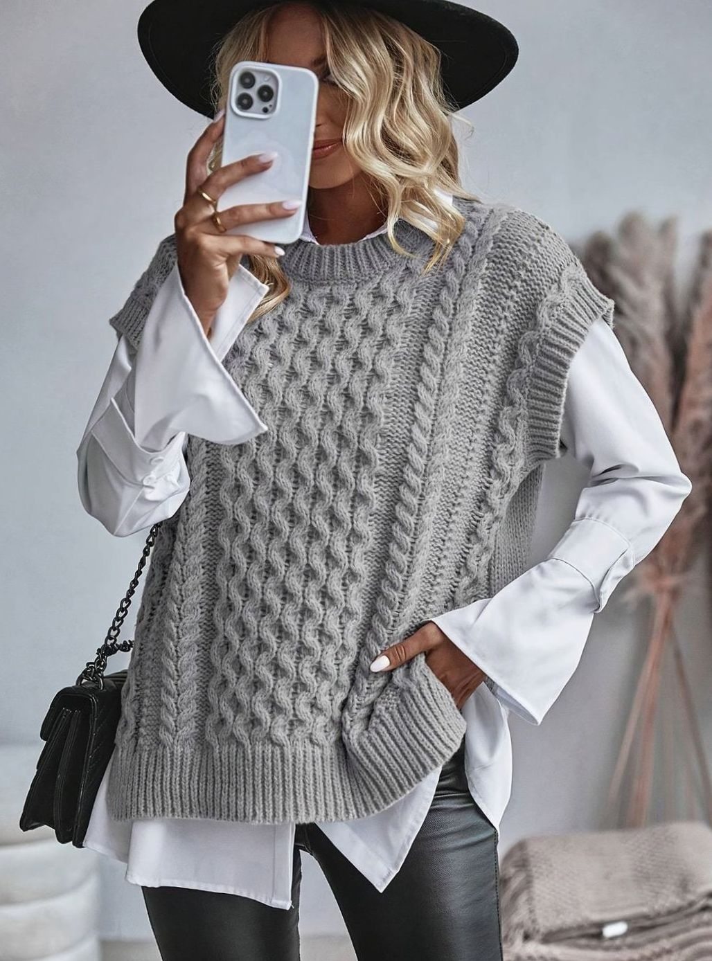 Cozy Cable Knit Sweater Vest for Women with Crew Neck Sleeveless Longline Relaxed Style