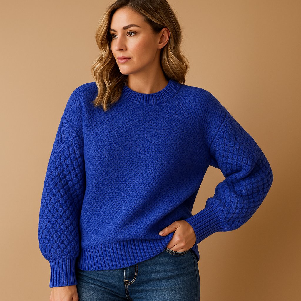 Comfortable Knit Sweater for Women with Round Neck Long Sleeve Relaxed Cozy Pullover Style
