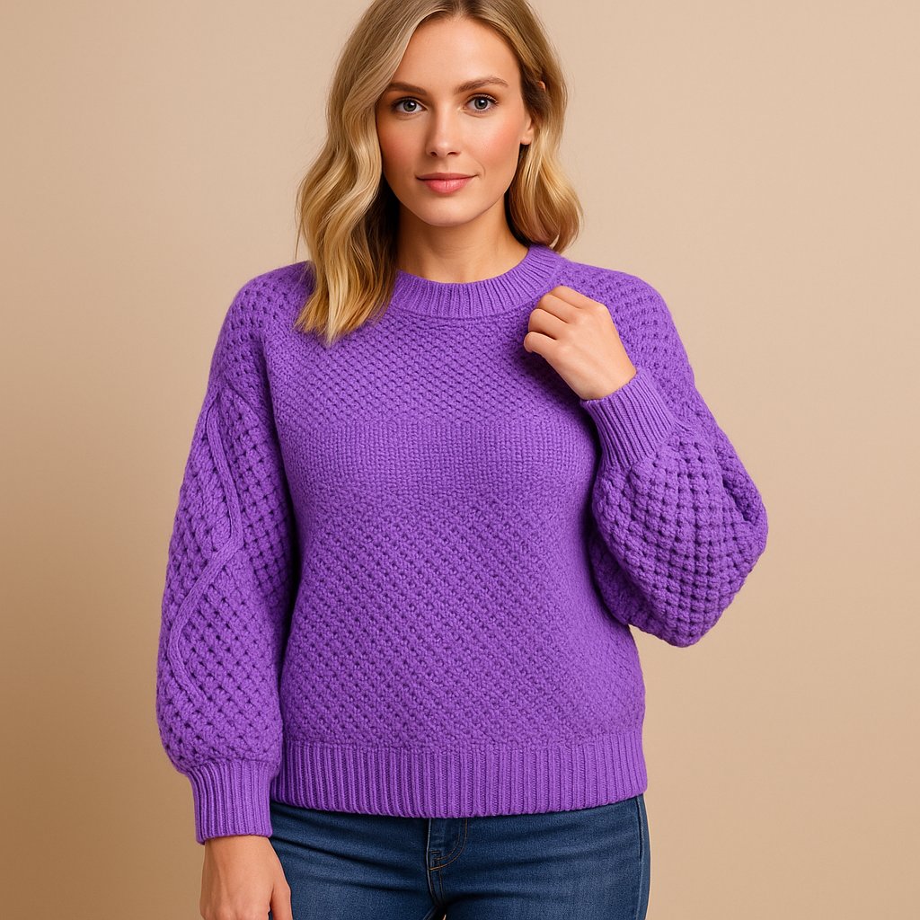 Comfortable Knit Sweater for Women with Round Neck Long Sleeve Relaxed Cozy Pullover Style