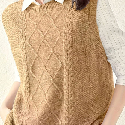 Cozy Cable Knit Sweater Vest for Women with Crew Neck Sleeveless Argyle Relaxed Style