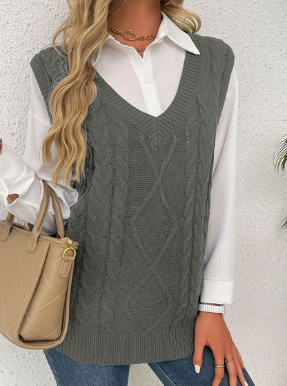 Cozy Cable Knit Sweater Vest for Women with V Neck Sleeveless Relaxed Oversized Style