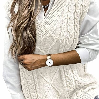 Cozy Cable Knit Sweater Vest for Women with V Neck Sleeveless Relaxed Oversized Style