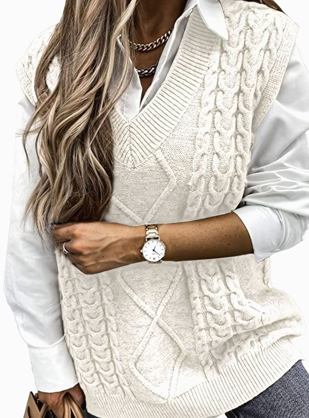 Cozy Cable Knit Sweater Vest for Women with V Neck Sleeveless Relaxed Oversized Style