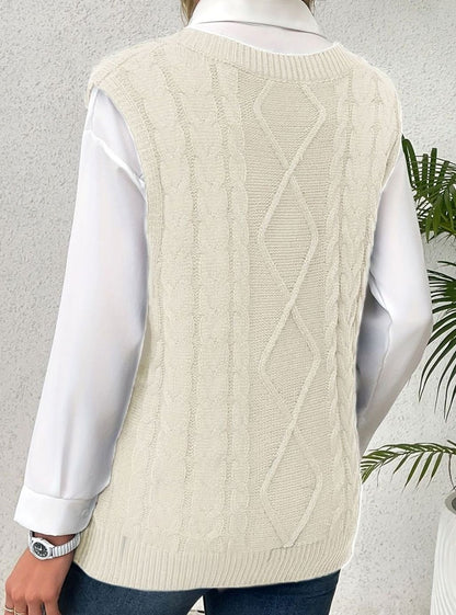 Cozy Cable Knit Sweater Vest for Women with V Neck Sleeveless Relaxed Oversized Style