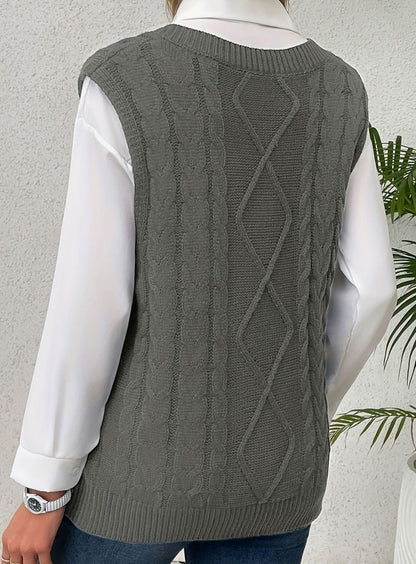 Cozy Cable Knit Sweater Vest for Women with V Neck Sleeveless Relaxed Oversized Style