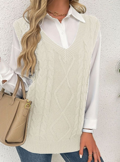 Cozy Cable Knit Sweater Vest for Women with V Neck Sleeveless Relaxed Oversized Style