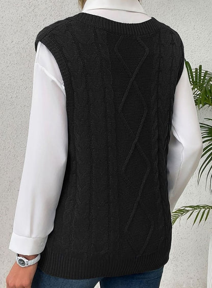 Cozy Cable Knit Sweater Vest for Women with V Neck Sleeveless Relaxed Oversized Style