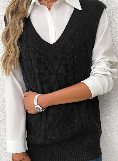Cozy Cable Knit Sweater Vest for Women with V Neck Sleeveless Relaxed Oversized Style