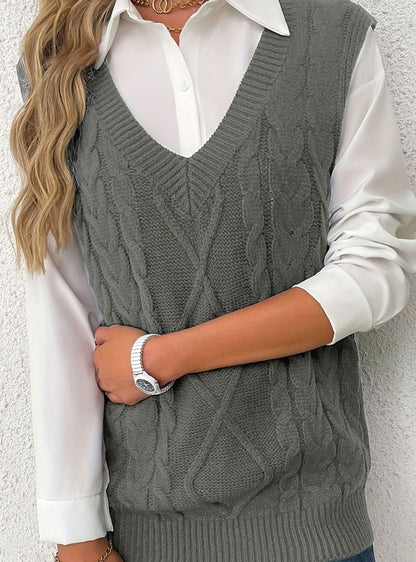 Cozy Cable Knit Sweater Vest for Women with V Neck Sleeveless Relaxed Oversized Style