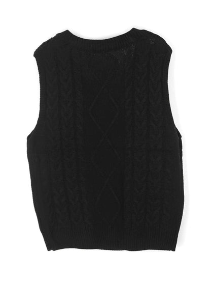 Cozy Cable Knit Sweater Vest for Women with V Neck Sleeveless Relaxed Oversized Style