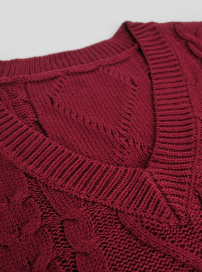 Cozy Cable Knit Sweater Vest for Women with V Neck Sleeveless Relaxed Oversized Style