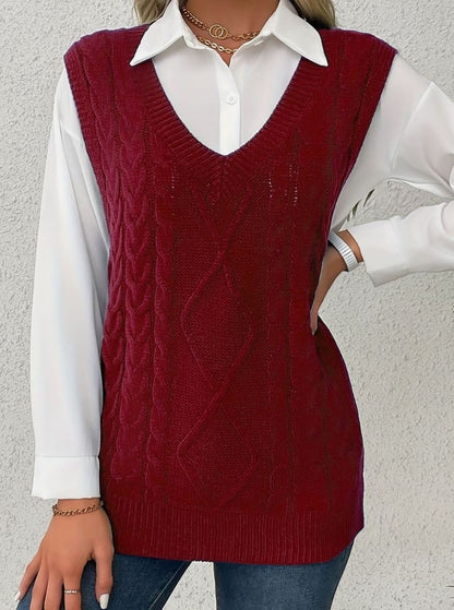 Cozy Cable Knit Sweater Vest for Women with V Neck Sleeveless Relaxed Oversized Style