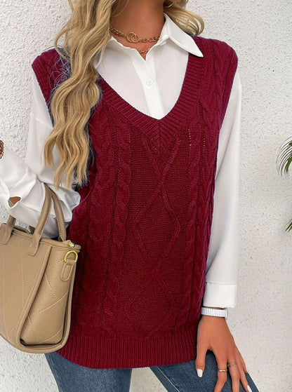 Cozy Cable Knit Sweater Vest for Women with V Neck Sleeveless Relaxed Oversized Style