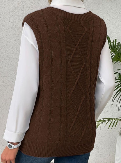 Cozy Cable Knit Sweater Vest for Women with V Neck Sleeveless Relaxed Oversized Style