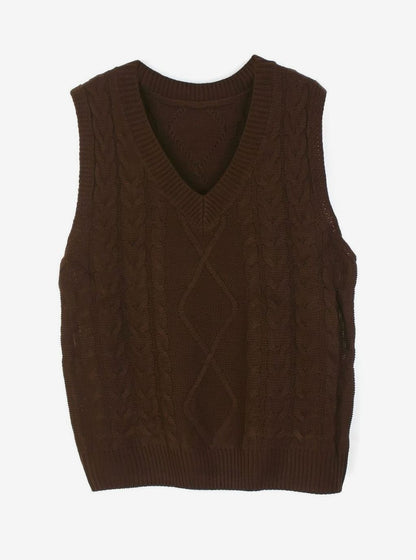Cozy Cable Knit Sweater Vest for Women with V Neck Sleeveless Relaxed Oversized Style