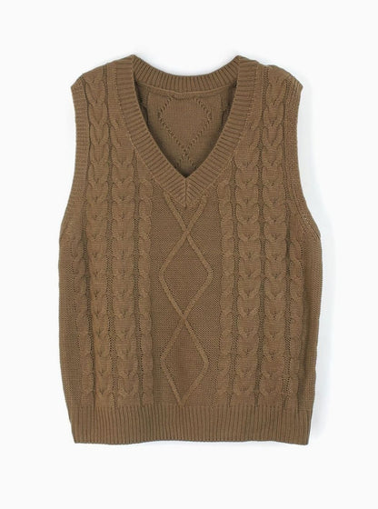 Cozy Cable Knit Sweater Vest for Women with V Neck Sleeveless Relaxed Oversized Style