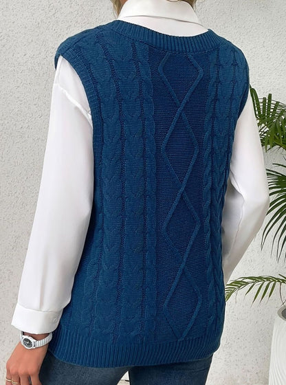 Cozy Cable Knit Sweater Vest for Women with V Neck Sleeveless Relaxed Oversized Style