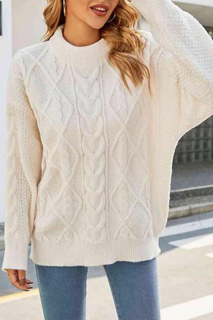 Cozy Cable Knit Sweater for Women with Mock Neck Long Sleeve Oversized Relaxed Style