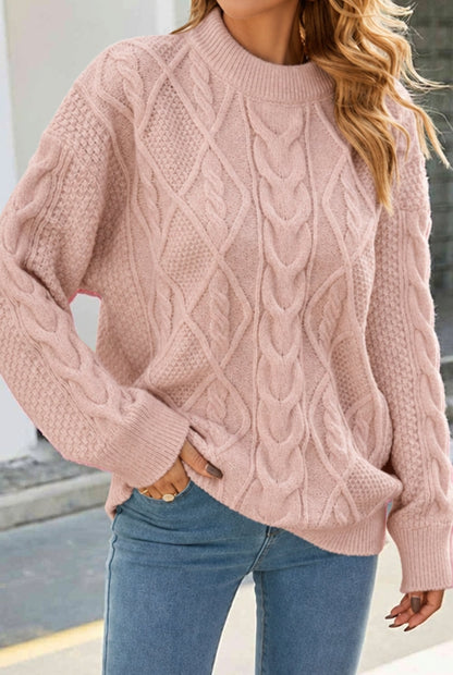 Cozy Cable Knit Sweater for Women with Mock Neck Long Sleeve Oversized Relaxed Style