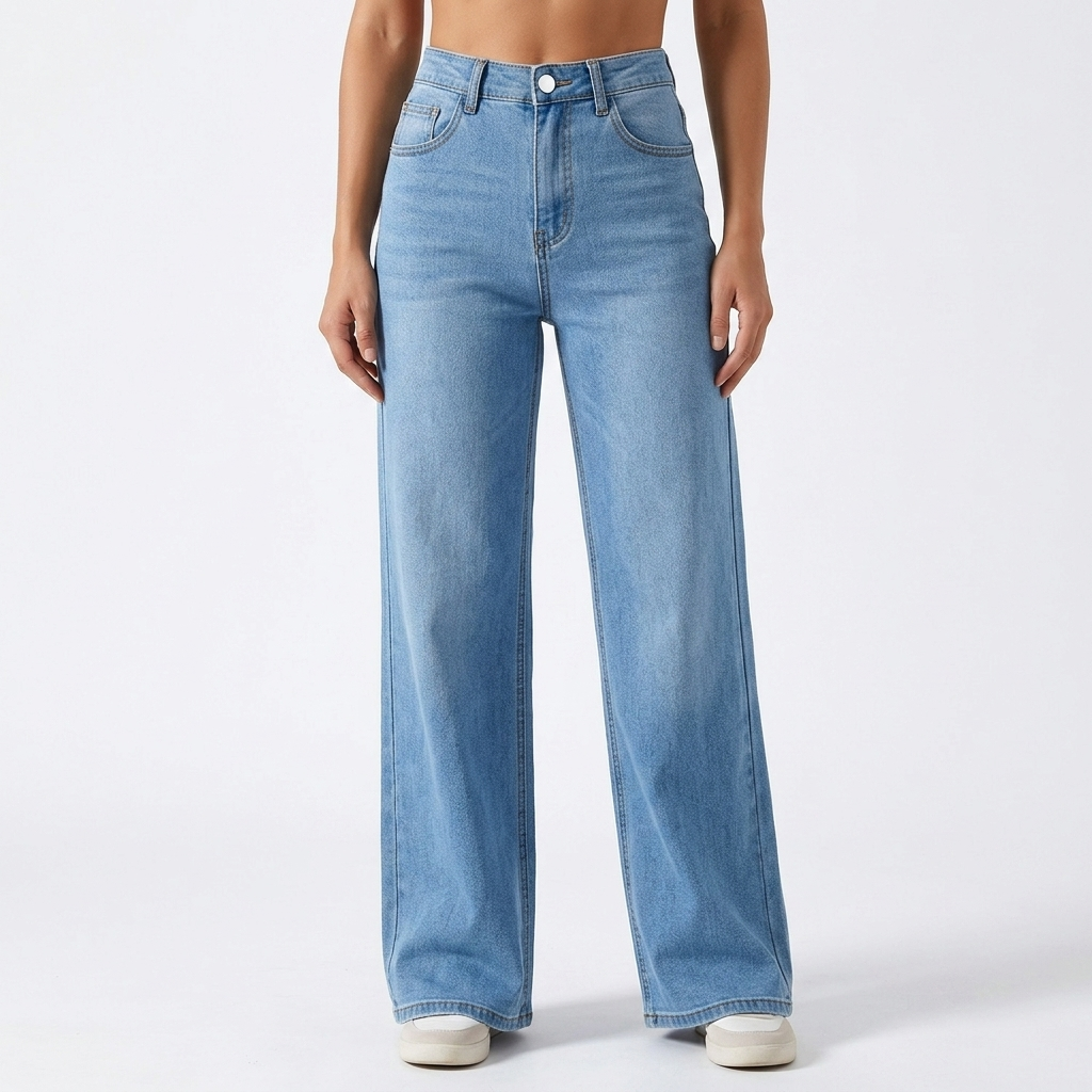 Effortless Light Blue Wide Leg Jeans for Women with High Waisted Relaxed Casual Style