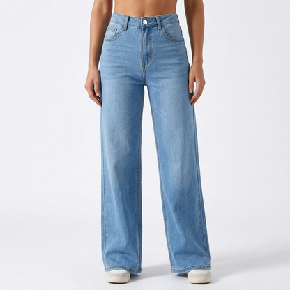 Effortless Light Blue Wide Leg Jeans for Women with High Waisted Relaxed Casual Style