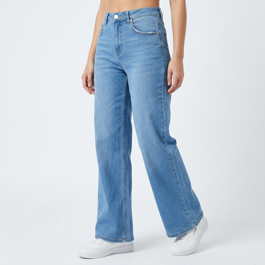 Effortless Light Blue Wide Leg Jeans for Women with High Waisted Relaxed Casual Style
