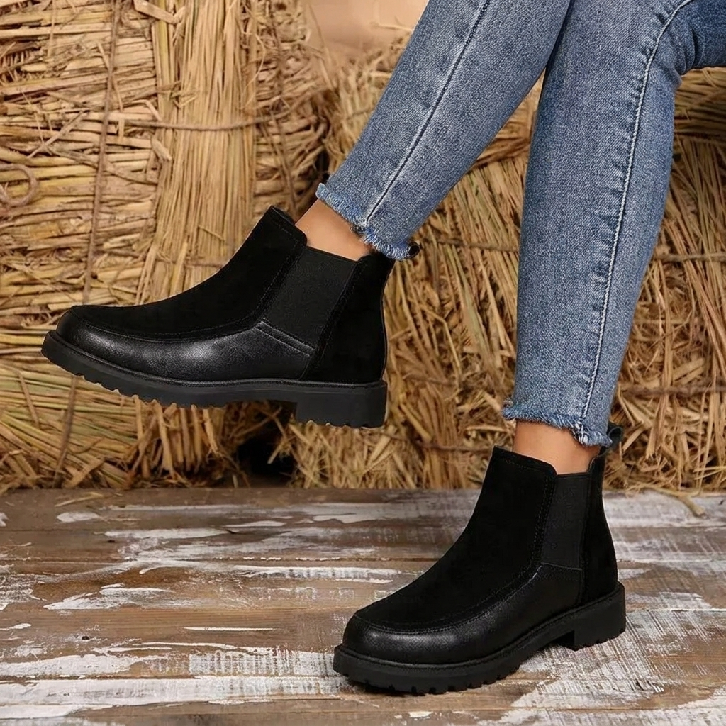 Stylish Black Boots for Women with Chelsea Ankle Lug Sole Stitch Detail Style
