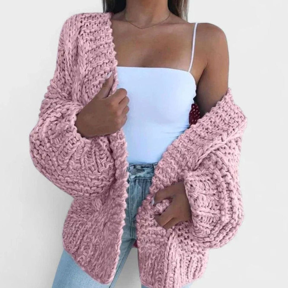 Cozy Chunky Knit Sweater Cardigan for Women with Open Front Long Sleeve Oversized Style